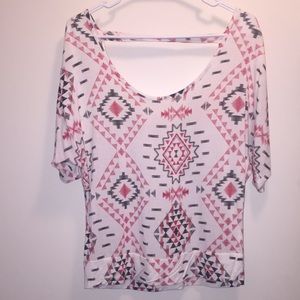 Short sleeve, tribal print, top for women. Size M